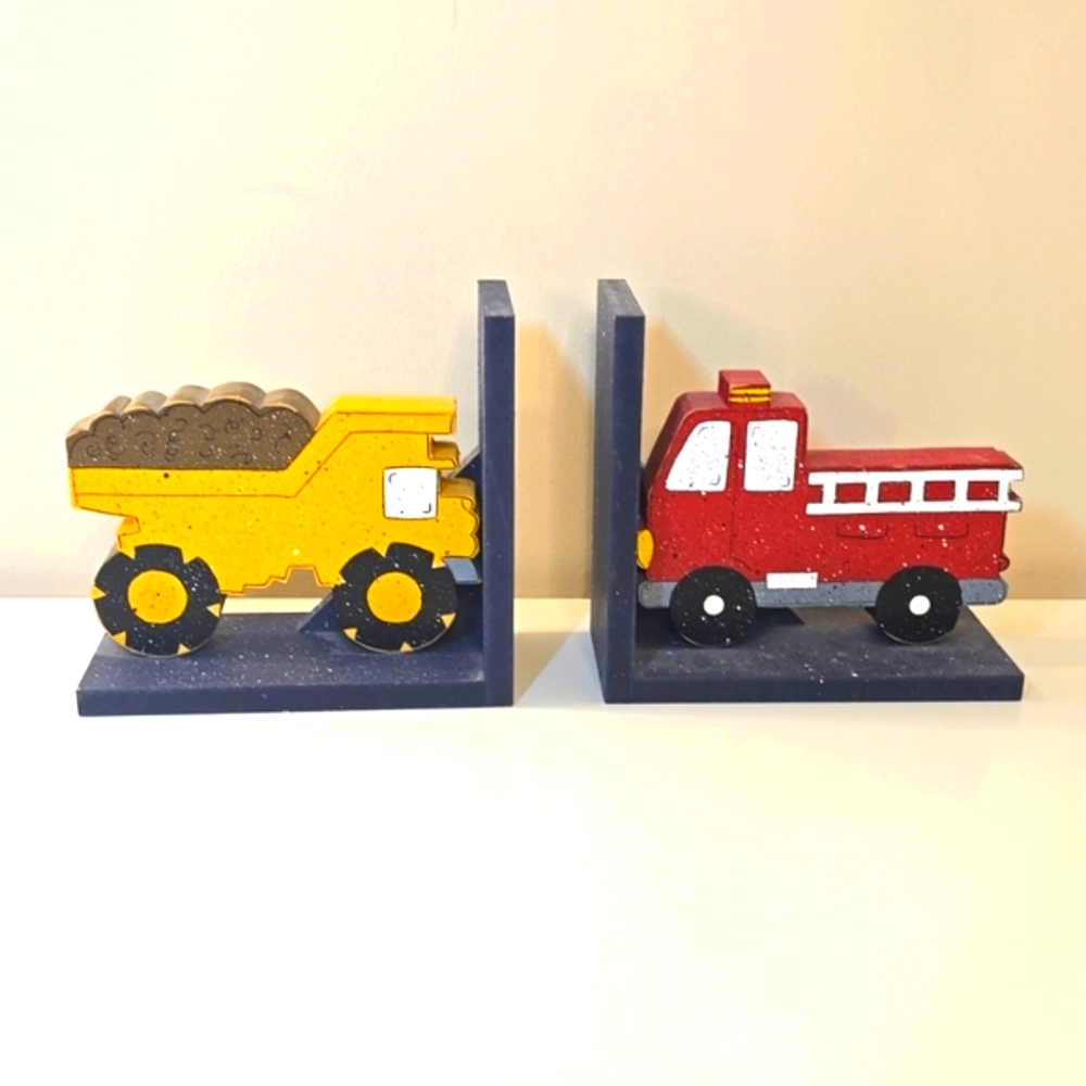 Dump Truck and Fire Truck Bookends for Children Library
